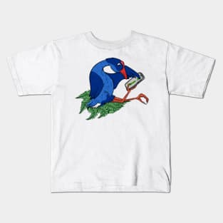 Pukeko using Mobile Phone Kids T-Shirt